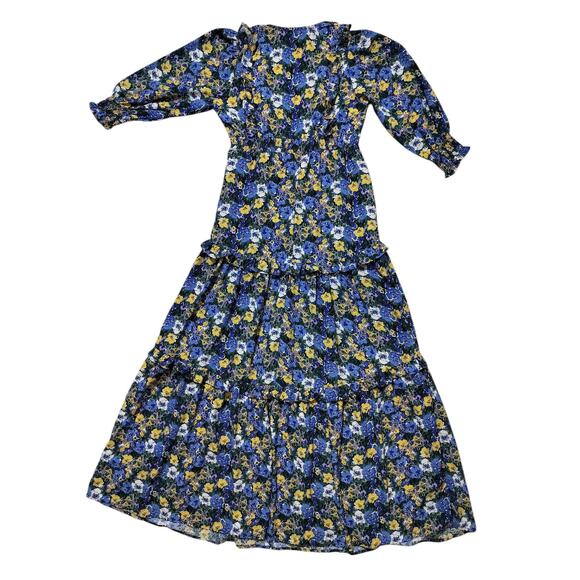 Code x Mode blue yellow casual ruffle tiered floral  maxi dress size S - Picture 8 of 14